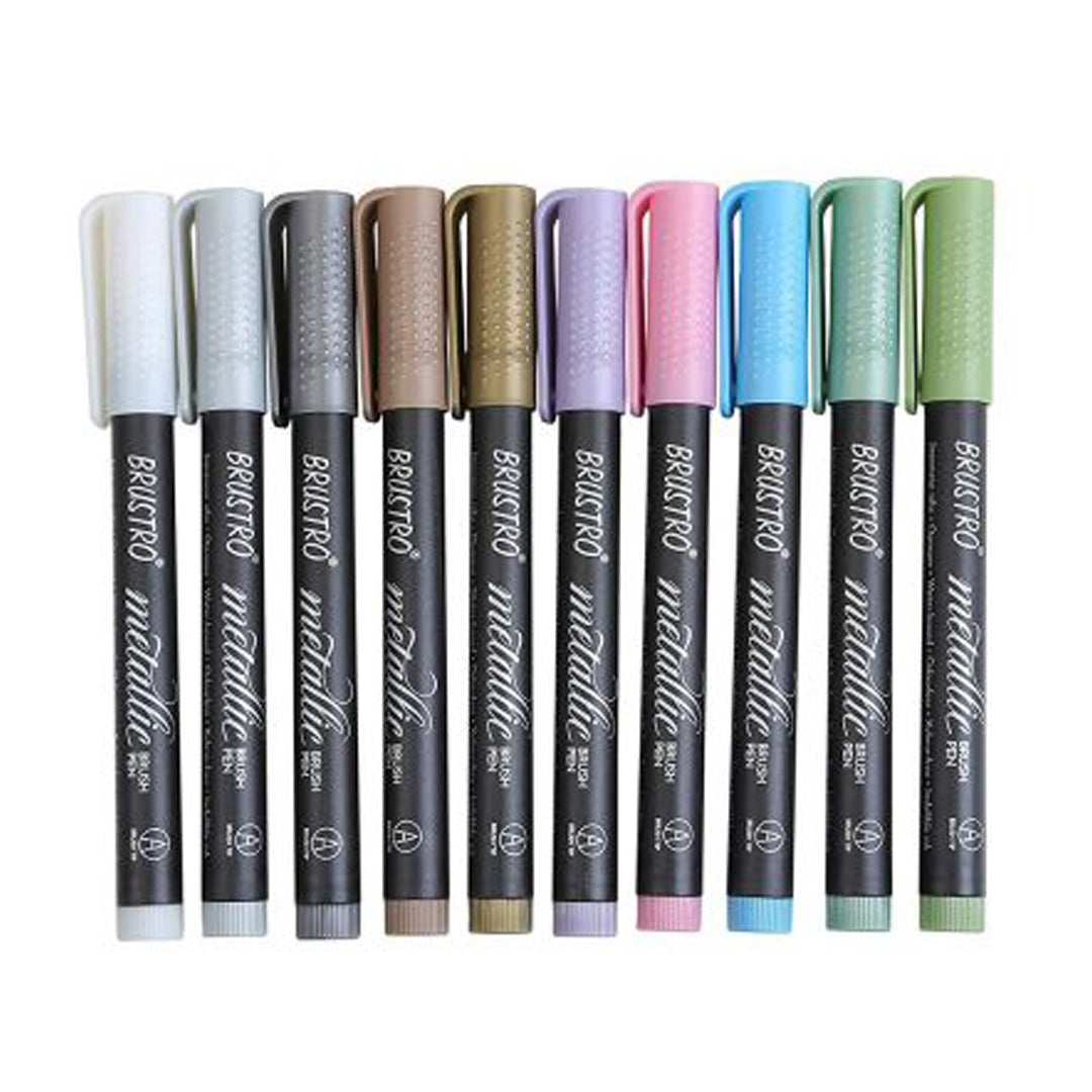 Brustro Metallic Brush Pen Set 10 – Skyblue Stationery Mart