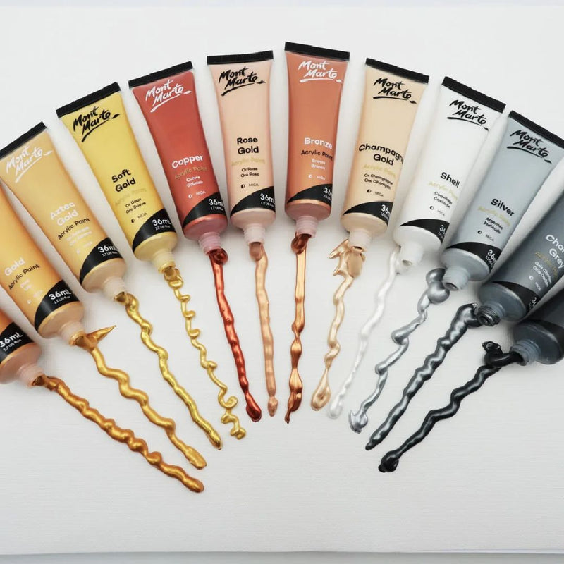 Mont Marte Acrylic Paint Set Gold & Silver Set of 12 - PMHS0096