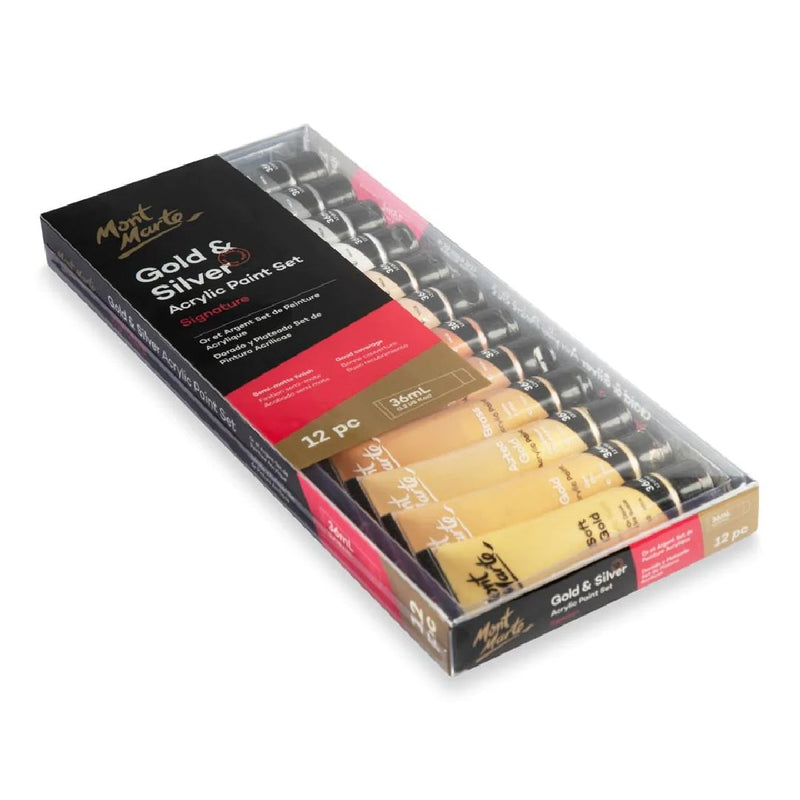 Mont Marte Acrylic Paint Set Gold & Silver Set of 12 - PMHS0096