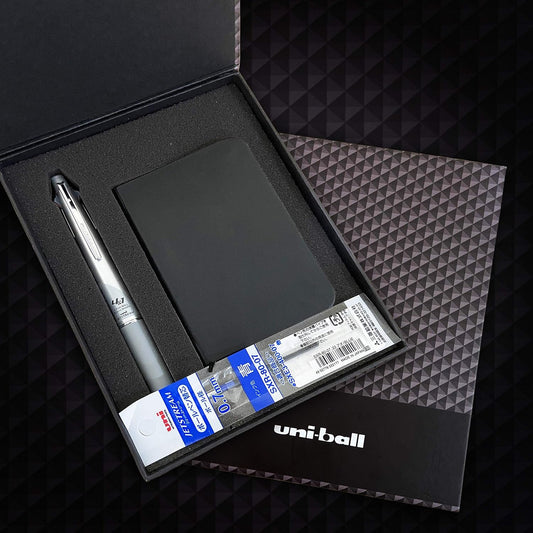 Uniball Jetstream Msxes-1000-07 Silver Body 4 Color Ball Point Pen With Refill And Card Holder 3 in 1 Premium Gift Set