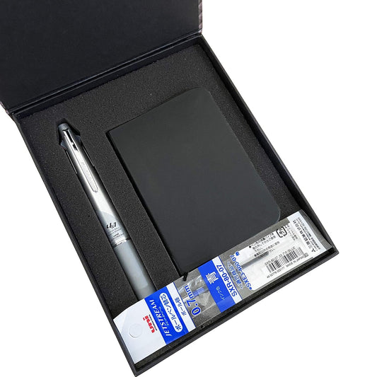 Uniball Jetstream Msxes-1000-07 Silver Body 4 Color Ball Point Pen With Refill And Card Holder 3 in 1 Premium Gift Set
