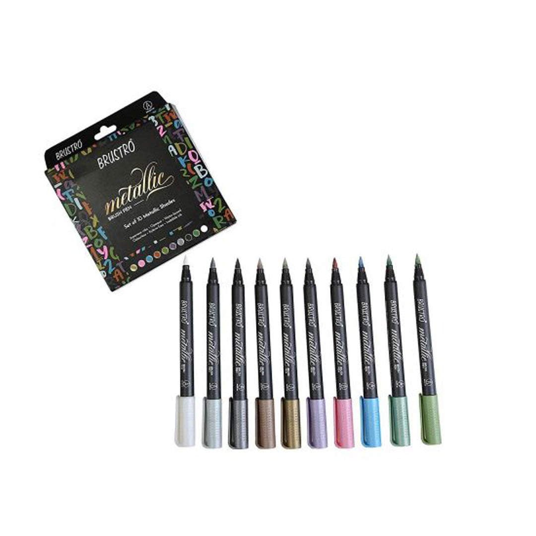 Brustro Metallic Brush Pen Set 10 – Skyblue Stationery Mart