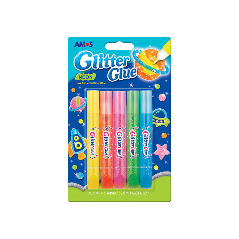 Amos Glitter Glue - Neon Set of 5 Colours (10.5ml)